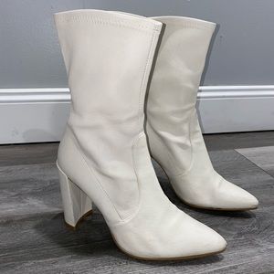 Stuart Weitzman White Leather Sock Boots size 8